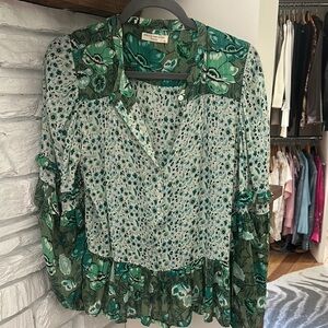 Spell Green and White Floral Blouse